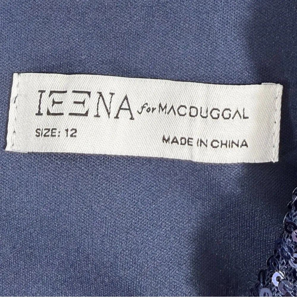 NEW Ieena by Mac Duggal V-Neck Sequin Gown in Navy - Picture 6 of 11